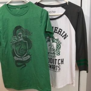 Harry Potter t-shirts size junior medium lot of 2 VGUC “Slyterin”